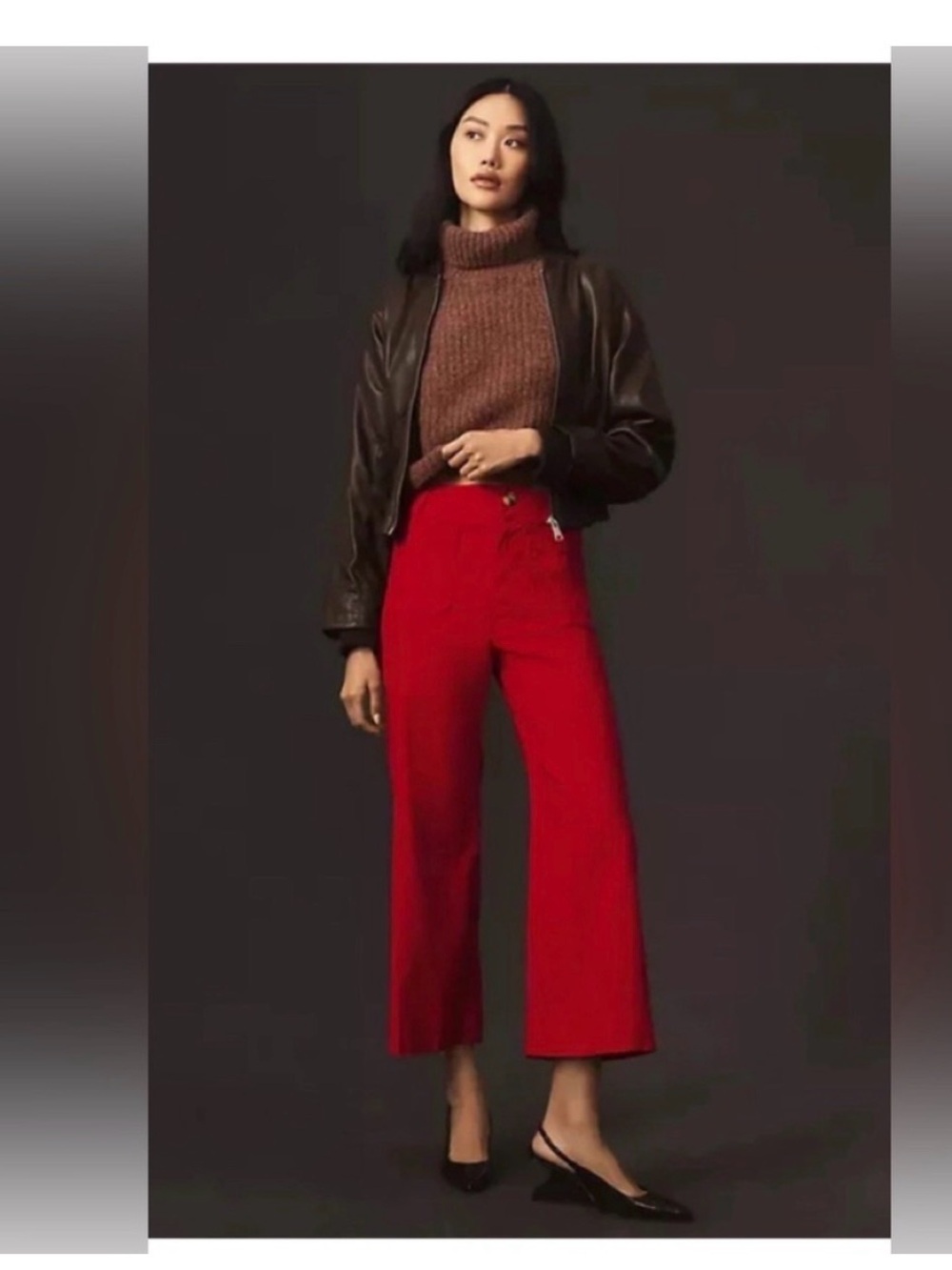 Anthropologie Maeve 31T NWT
The Colette Cropped Linen Wide-Leg Pants Red  30 P